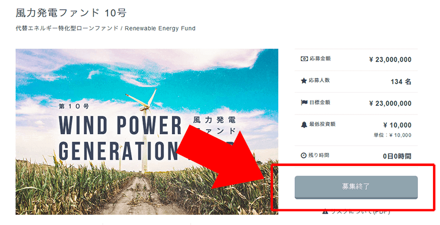 風力発電ファンド 10号募集終了