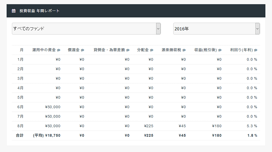 投資収益 年間レポート