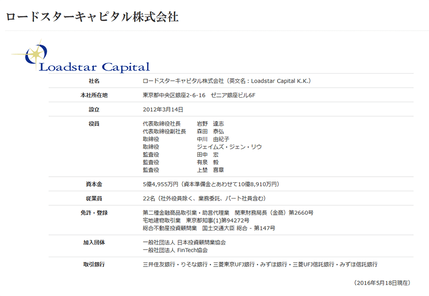 ロードスターキャピタル株式会社 会社概要